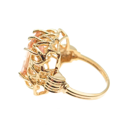 925 Sterling Silver Gold Plated Emerald-Cut Champagne C Z Ring Size 7