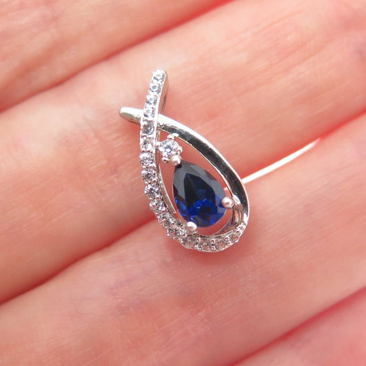 925 Sterling Silver Lab-Created Sapphire & C Z Minimalist Slide Pendant