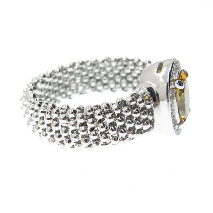 925 Sterling Silver Italy White Topaz & Citrine Gemstone Beaded Ring Size 9.75
