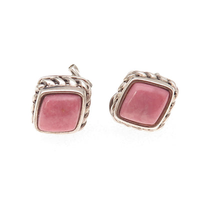 Michelle Albala 925 Sterling Silver Vintage Real Rhodonite Omega Back Earrings