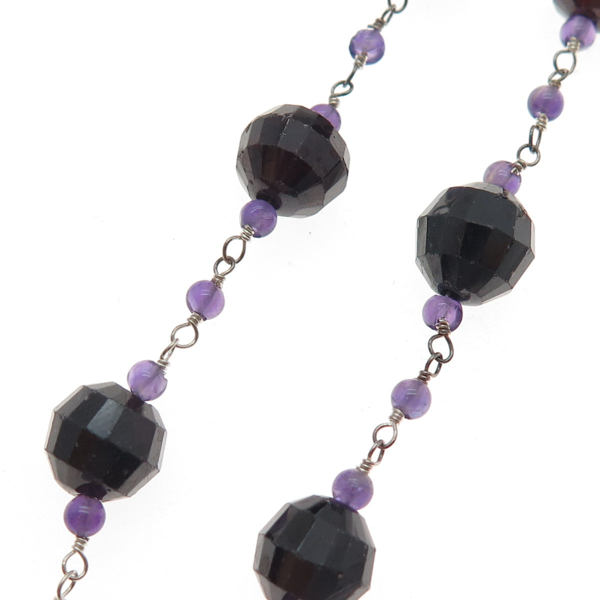 925 Sterling Silver Vintage Real Red Garnet & Amethyst Beaded Chain Necklace 16"