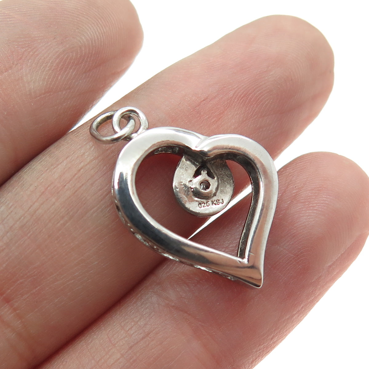 925 Sterling Silver Real Round-Cut Diamond Heart Charm Pendant