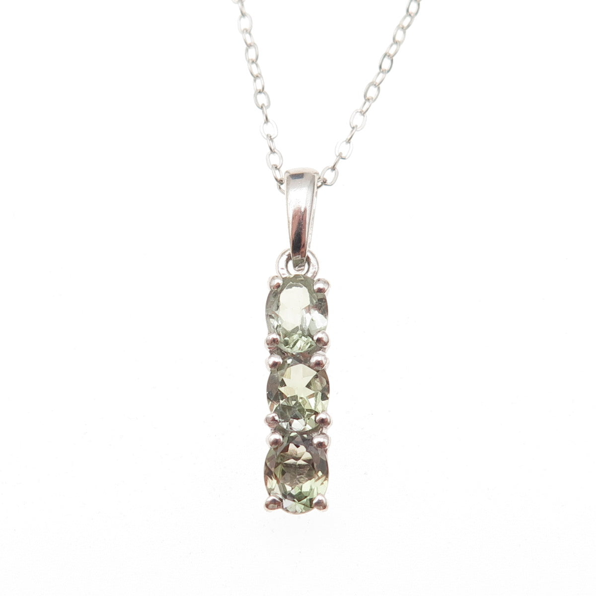 Chuck Clemency 925 Sterling Silver Real Green Amethyst Cable Chain Necklace 20"