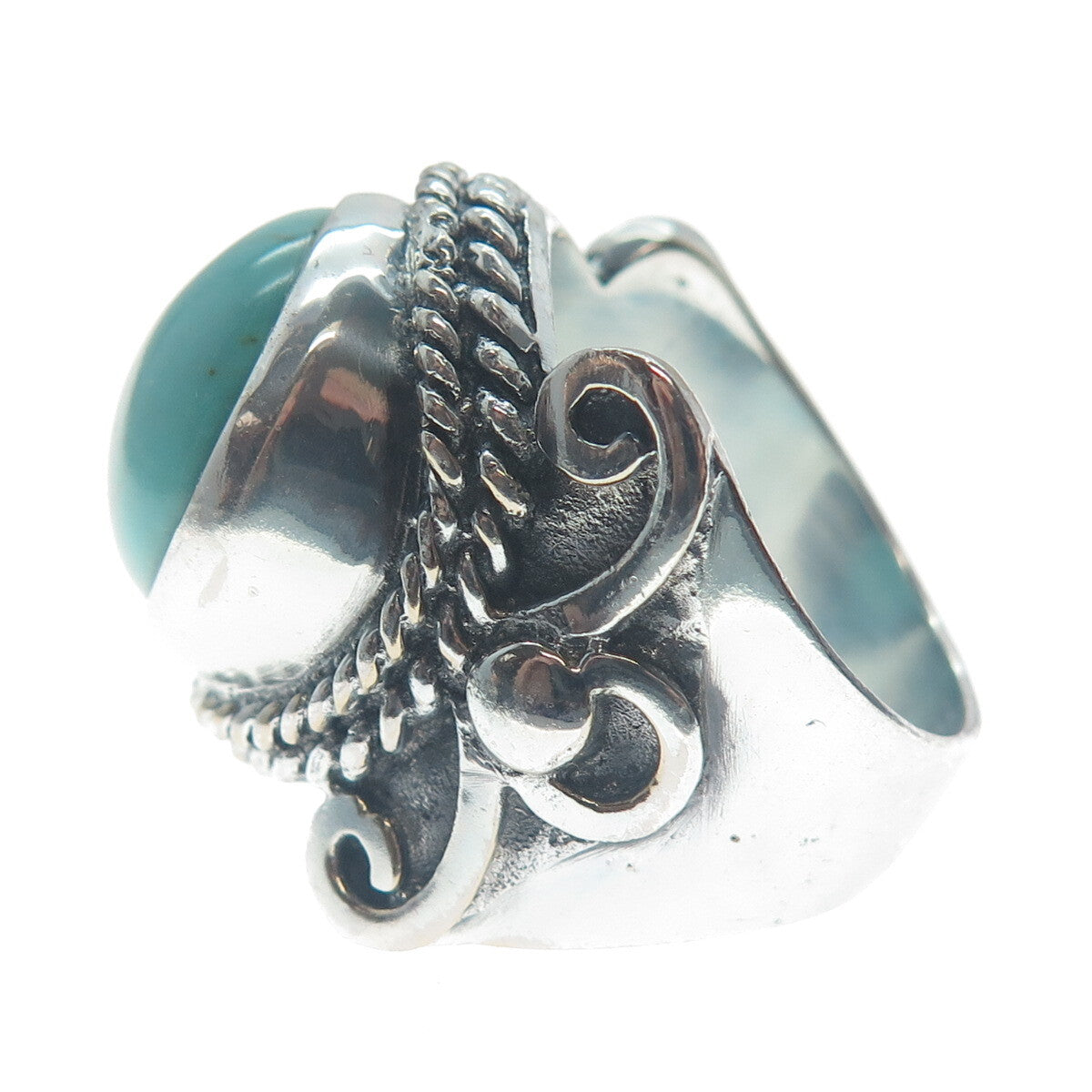 925 Sterling Silver Vintage Real Lone Mountain Turquoise Oxidized Ring Size 9.5
