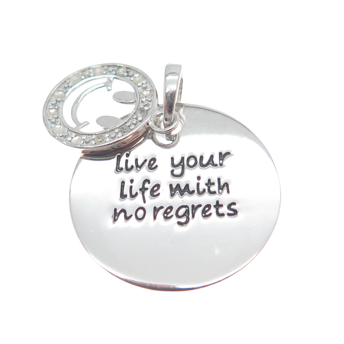 HAN Sterling Silver Real Diamond Live Your Life With No Regrets Charm Pendant