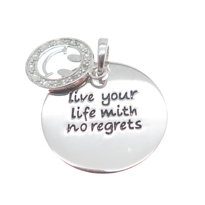 HAN Sterling Silver Real Diamond Live Your Life With No Regrets Charm Pendant