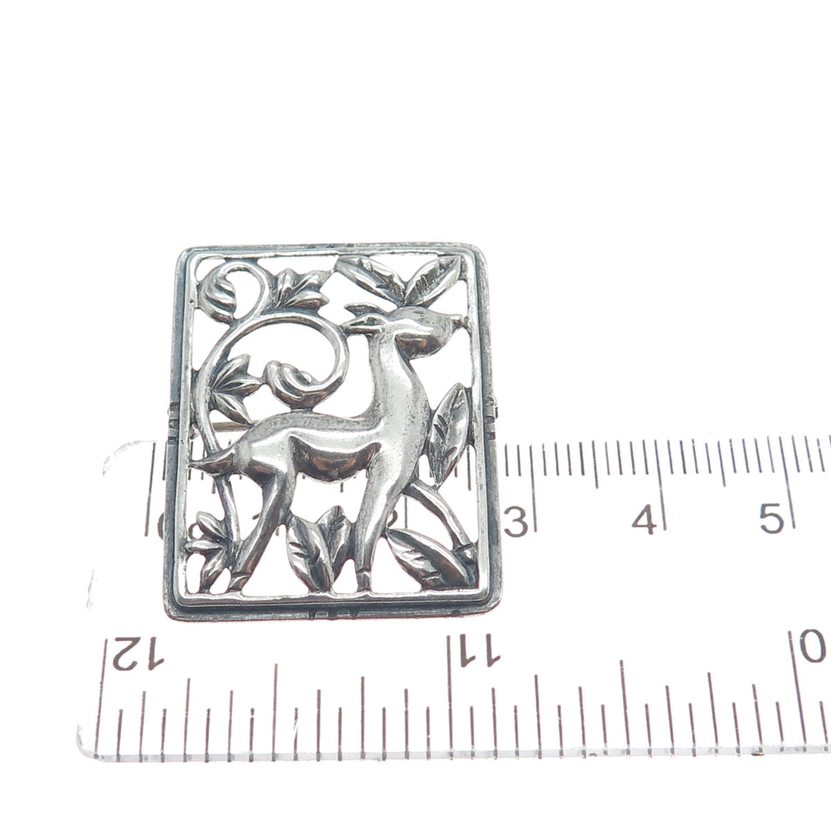 DANECRAFT 925 Sterling Silver Vintage Deer Floral Oxidized Pin Brooch