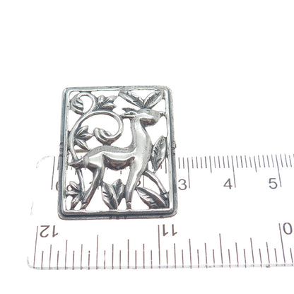 DANECRAFT 925 Sterling Silver Vintage Deer Floral Oxidized Pin Brooch