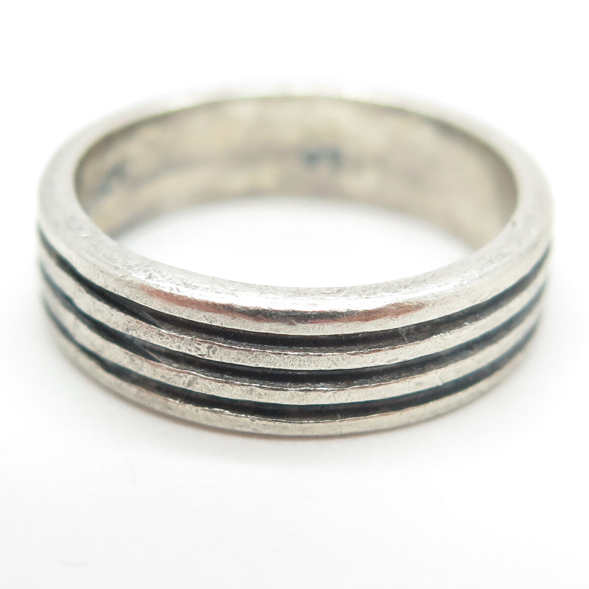 925 Sterling Silver Vintage Mexico Multi-Lined Oxidized Band Ring Size 8.25