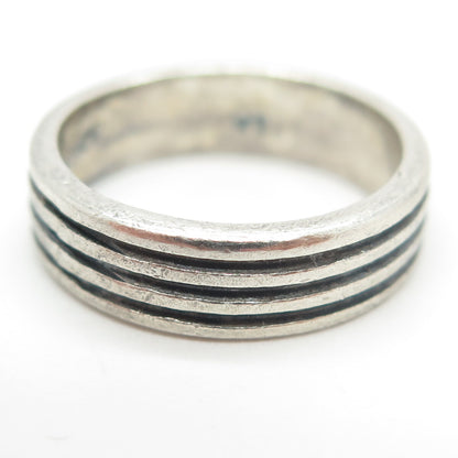 925 Sterling Silver Vintage Mexico Multi-Lined Oxidized Band Ring Size 8.25