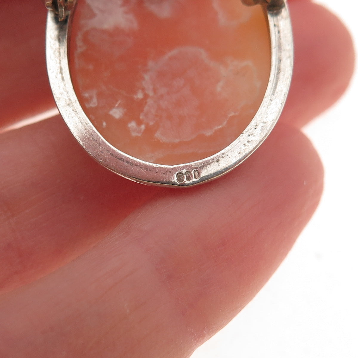 800 Silver 2-Tone Antique Art Deco Real MOP Lady Cameo Pin Brooch / Pendant