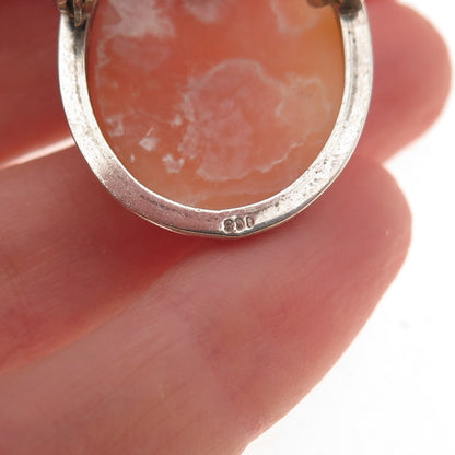 800 Silver 2-Tone Antique Art Deco Real MOP Lady Cameo Pin Brooch / Pendant