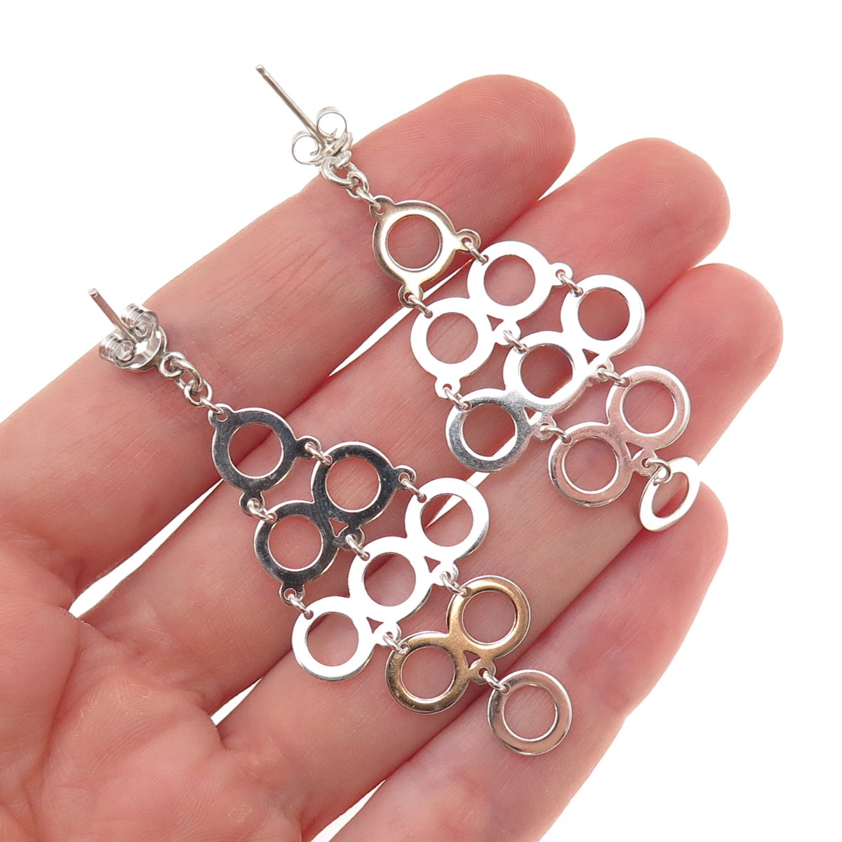 925 Sterling Silver Vintage Circle Cluster Cascade Drop Dangle Earrings