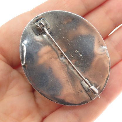 800 Silver Antique Art Deco European Real Green Onyx Beaded Oxidized Pin Brooch