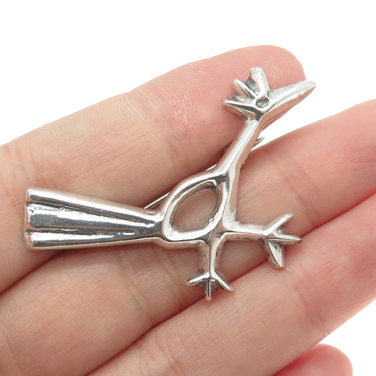 Old Pawn 925 Sterling Silver Vintage Southwestern Roadrunner Bird Pin Brooch