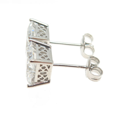 925 Sterling Silver Princess-Cut C Z Stud Earrings