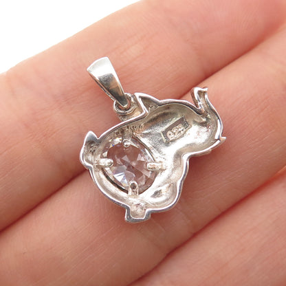 925 Sterling Silver Vintage Round-Cut C Z Elephant Mini Charm Pendant