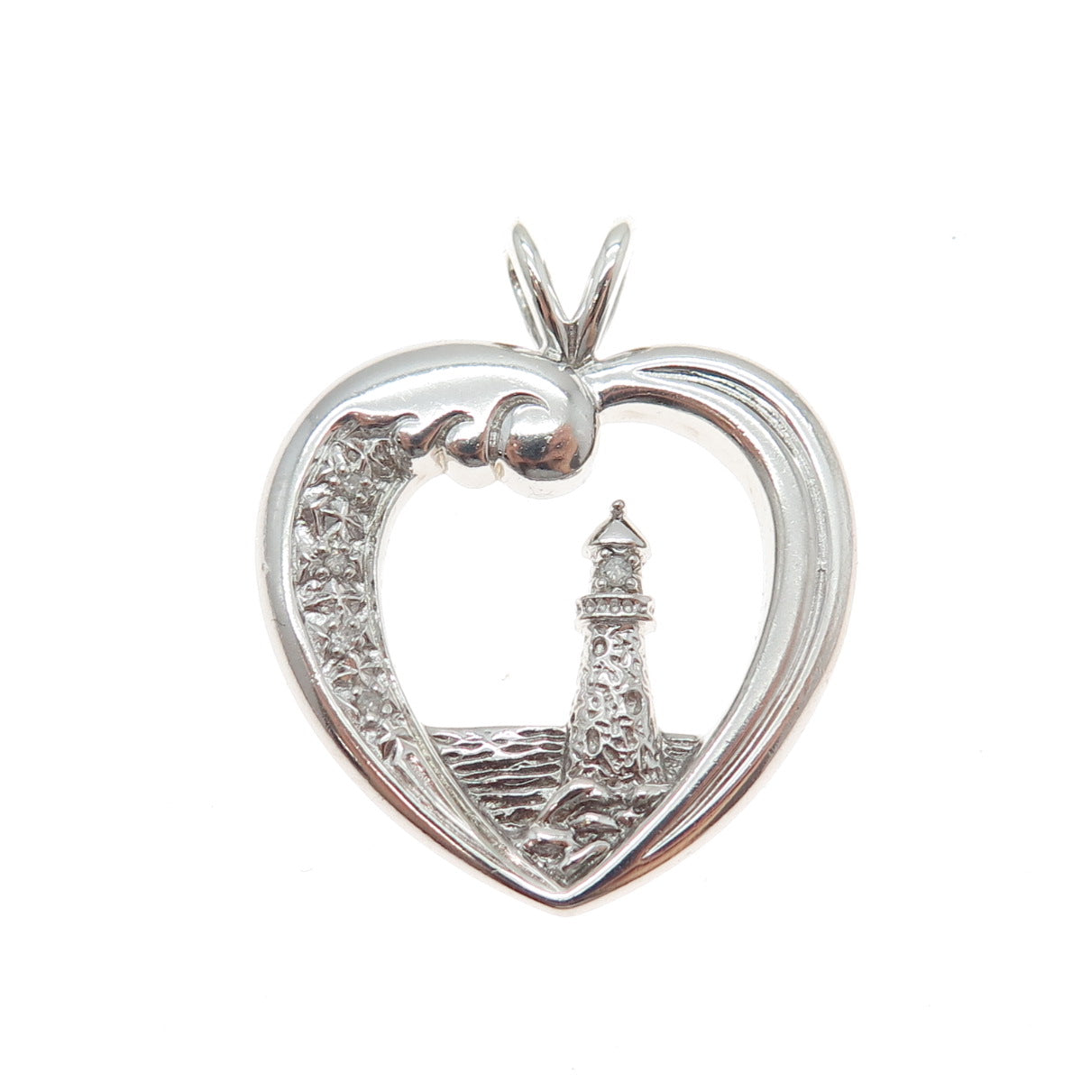 AD ASHTON DRAKE 925 Sterling Silver Real Diamond Beacon Of Hope Heart Pendant