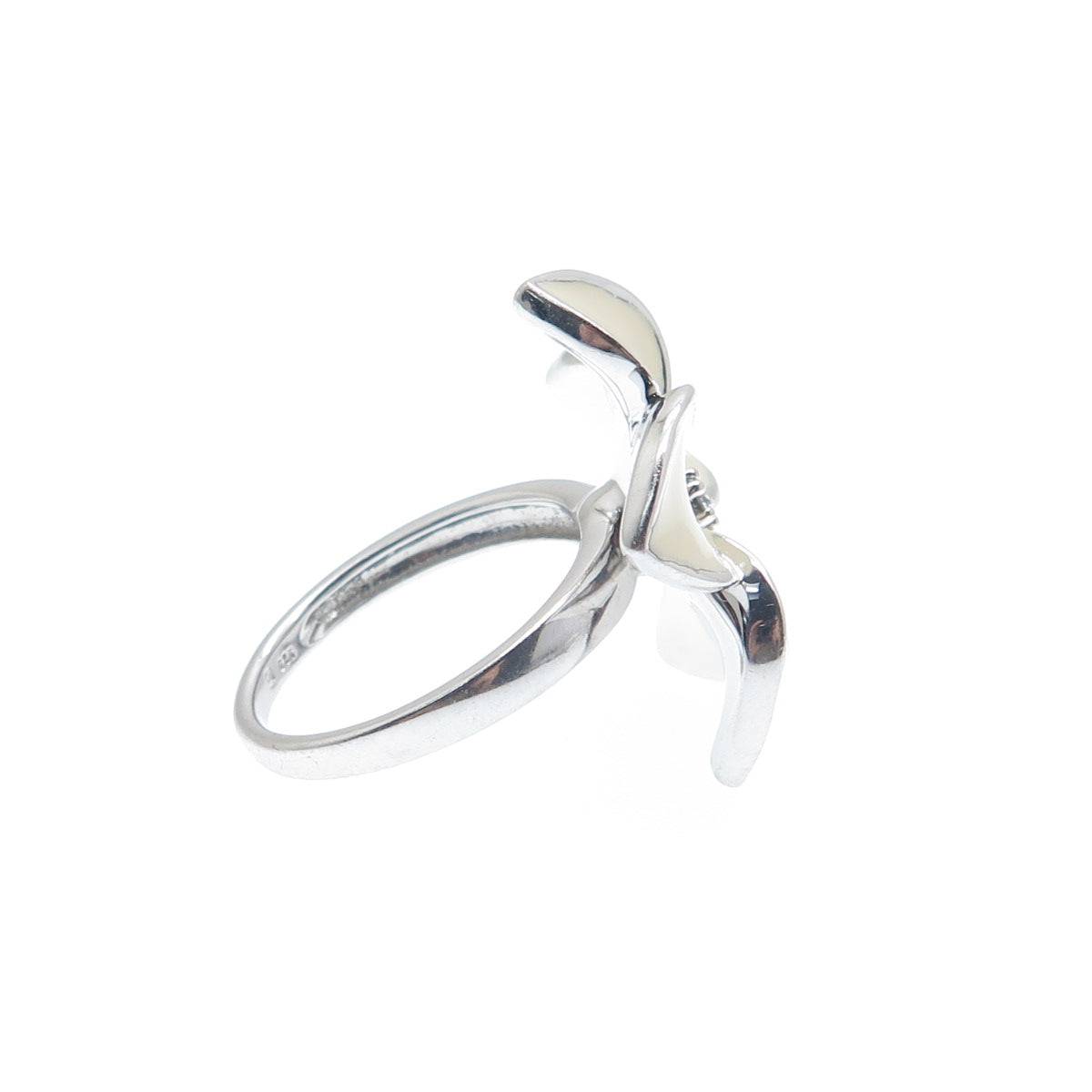 925 Sterling Silver Enamel Real Diamond Hawaiian Plumeria Flower Ring Size 7