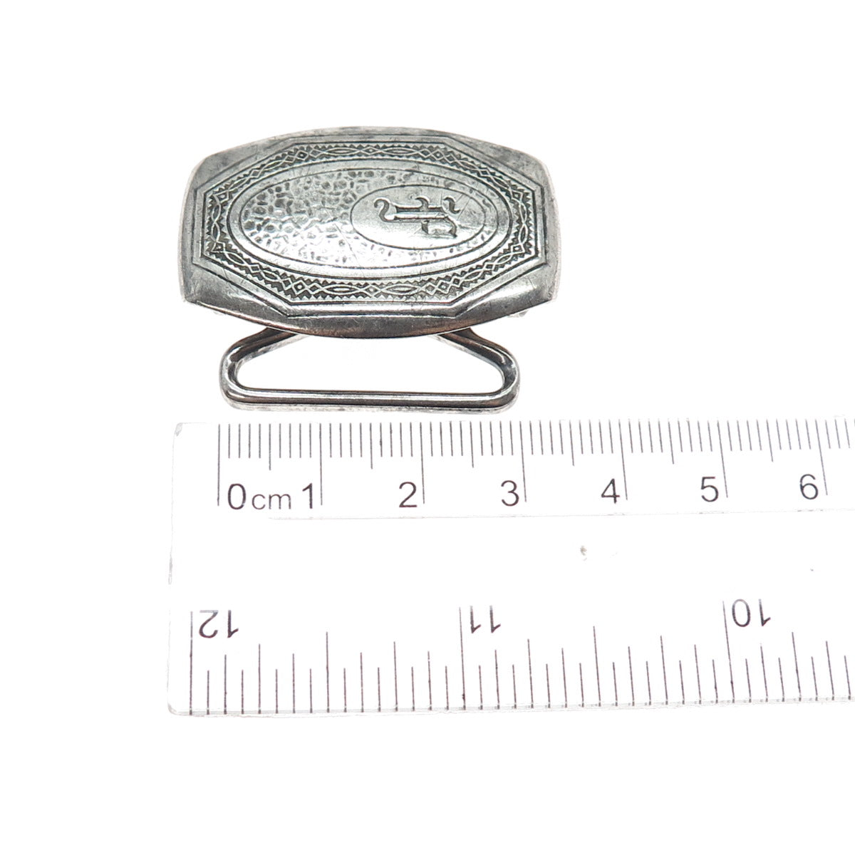 HICKOK Sterling Silver & Bronze Antique Art Deco Letter F Oxidized Belt Buckle