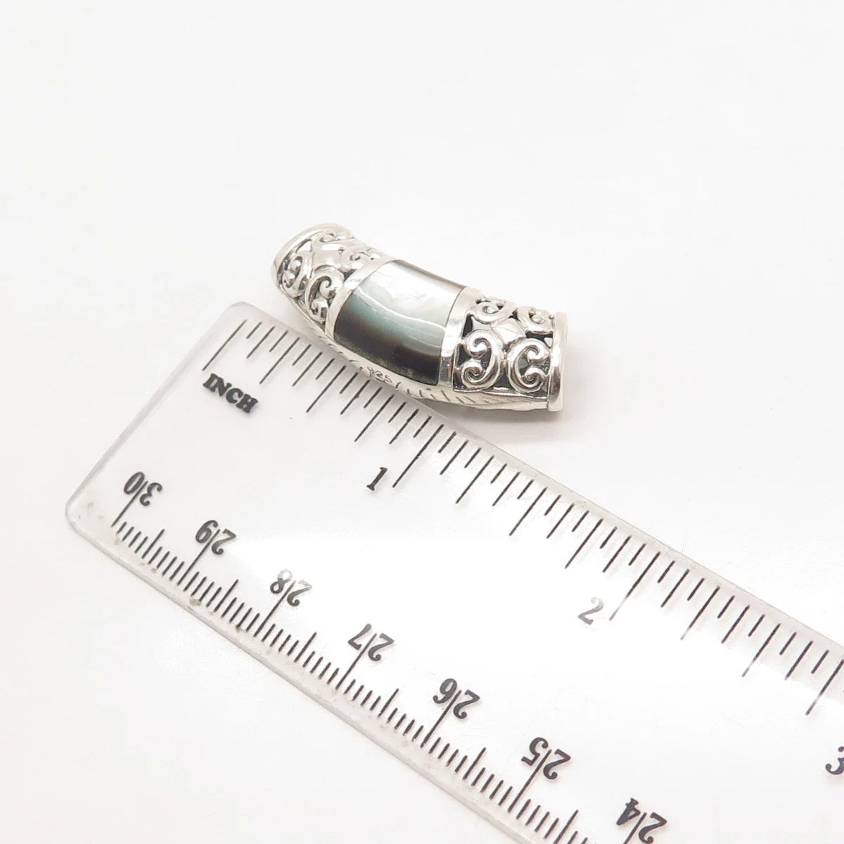 925 Sterling Silver Vintage Real Mother-of-Pearl Ornate Pendant