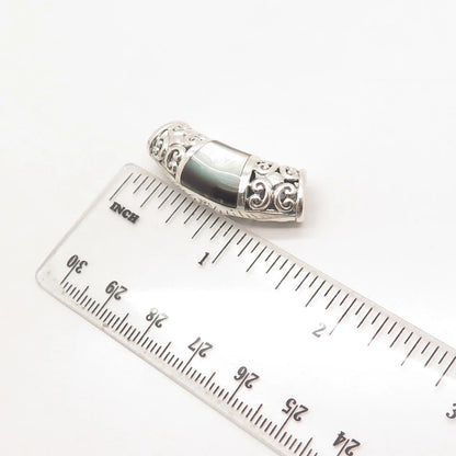 925 Sterling Silver Vintage Real Mother-of-Pearl Ornate Pendant