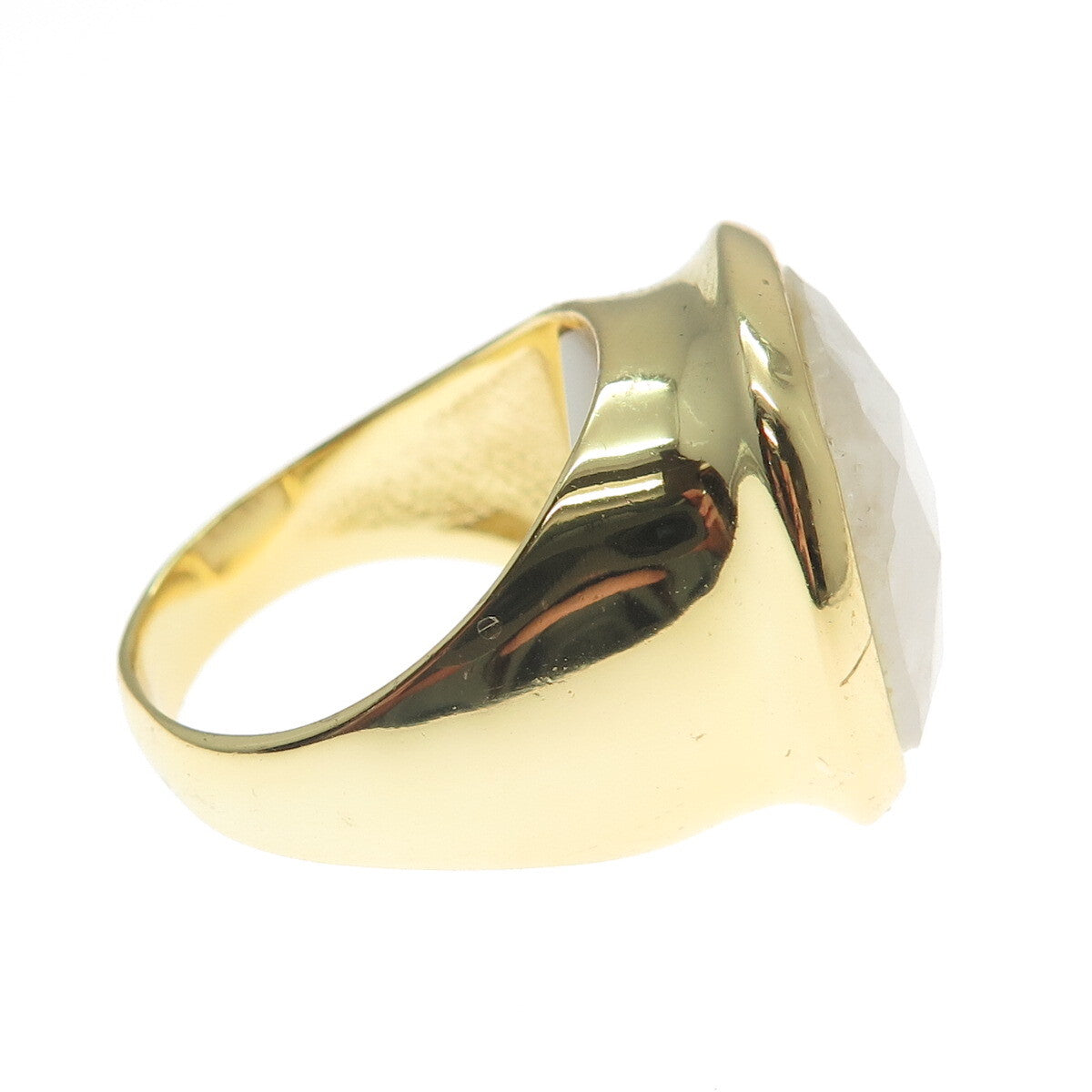 BLQ Basiq Jewelry 925 Sterling Silver Gold Plated Real Milky Quartz Ring Size 6
