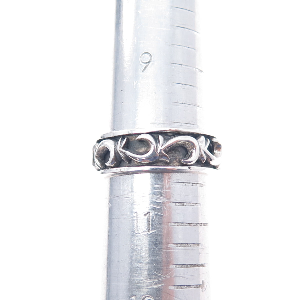 925 Sterling Vintage Modernist Swirl Oxidized Rotating Band Ring Size 10.5