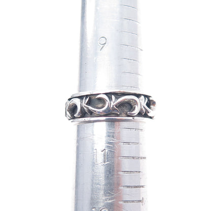 925 Sterling Vintage Modernist Swirl Oxidized Rotating Band Ring Size 10.5