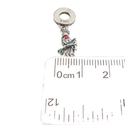 925 Sterling Silver Enamel & C Z Parrot Bird Dangle Slide Charm