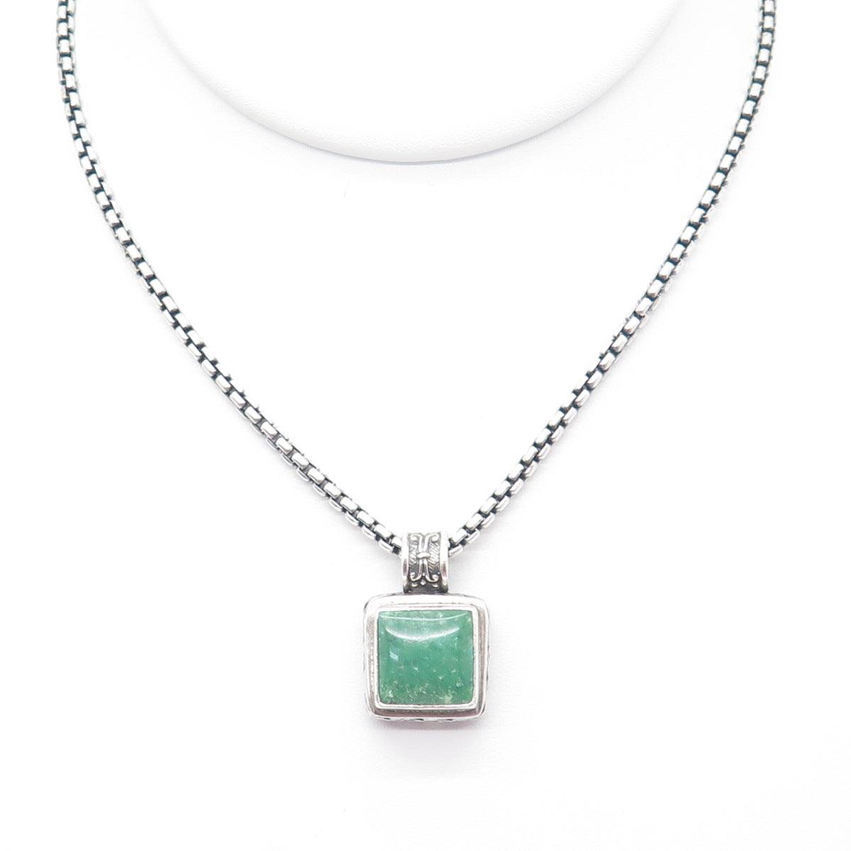 EXEX Claudia Agudelo Sterling Vintage Turquoise Round Box Chain Necklace 16-18"