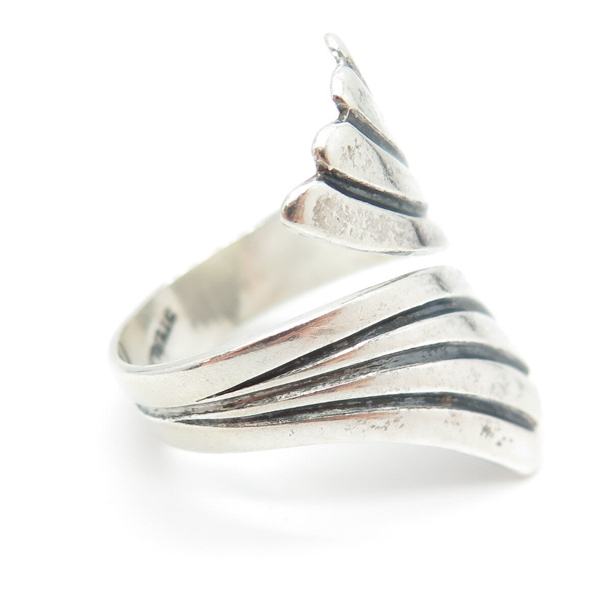 925 Sterling Silver Vintage Striped Overlap Ring Size 7.75