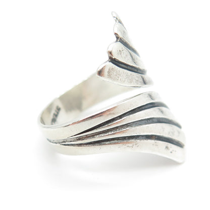 925 Sterling Silver Vintage Striped Overlap Ring Size 7.75