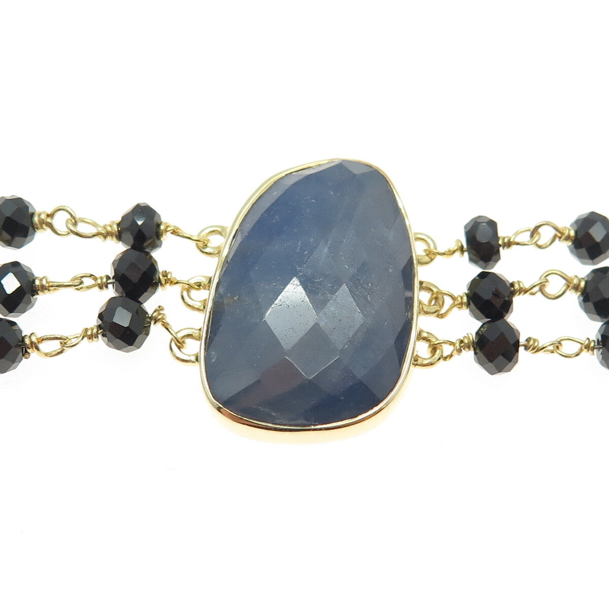 DSMK 925 Sterling Gold Plated Sapphire Black Spinel Amethyst Ball Bracelet 6.75"