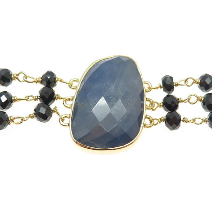 DSMK 925 Sterling Gold Plated Sapphire Black Spinel Amethyst Ball Bracelet 6.75"