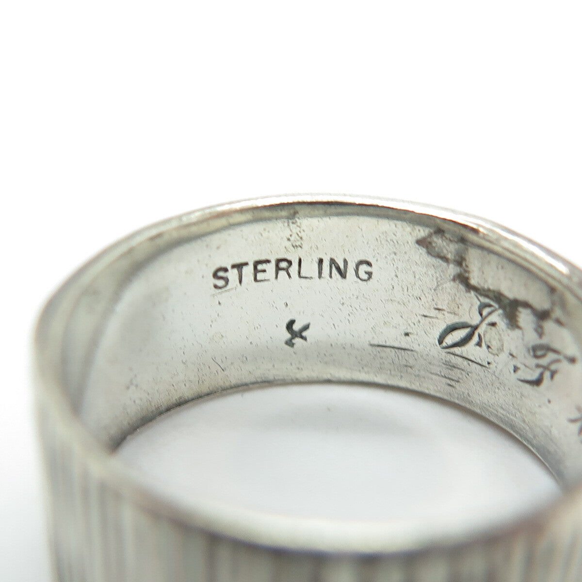 925 Sterling Silver Antique Art Deco Tree Bark Pattern Oxidized Ring Size 5.75