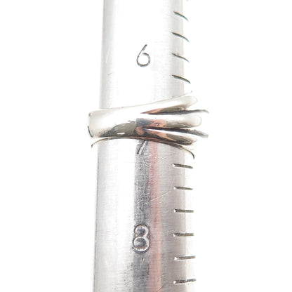 925 Sterling Silver Vintage Modernist Crisscross Oxidized Ring Size 7