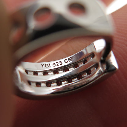 925 Sterling Silver Round-Cut C Z Hoop Earrings