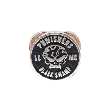 925 Sterling Silver Vintage 1999 Enamel Punishers Black Swamp Ring Size 8.75