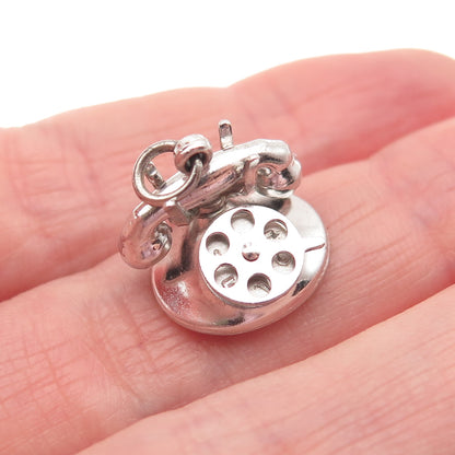 925 Sterling Silver Antique Art Deco I Love You Rotary Phone 3D Mini Pendant