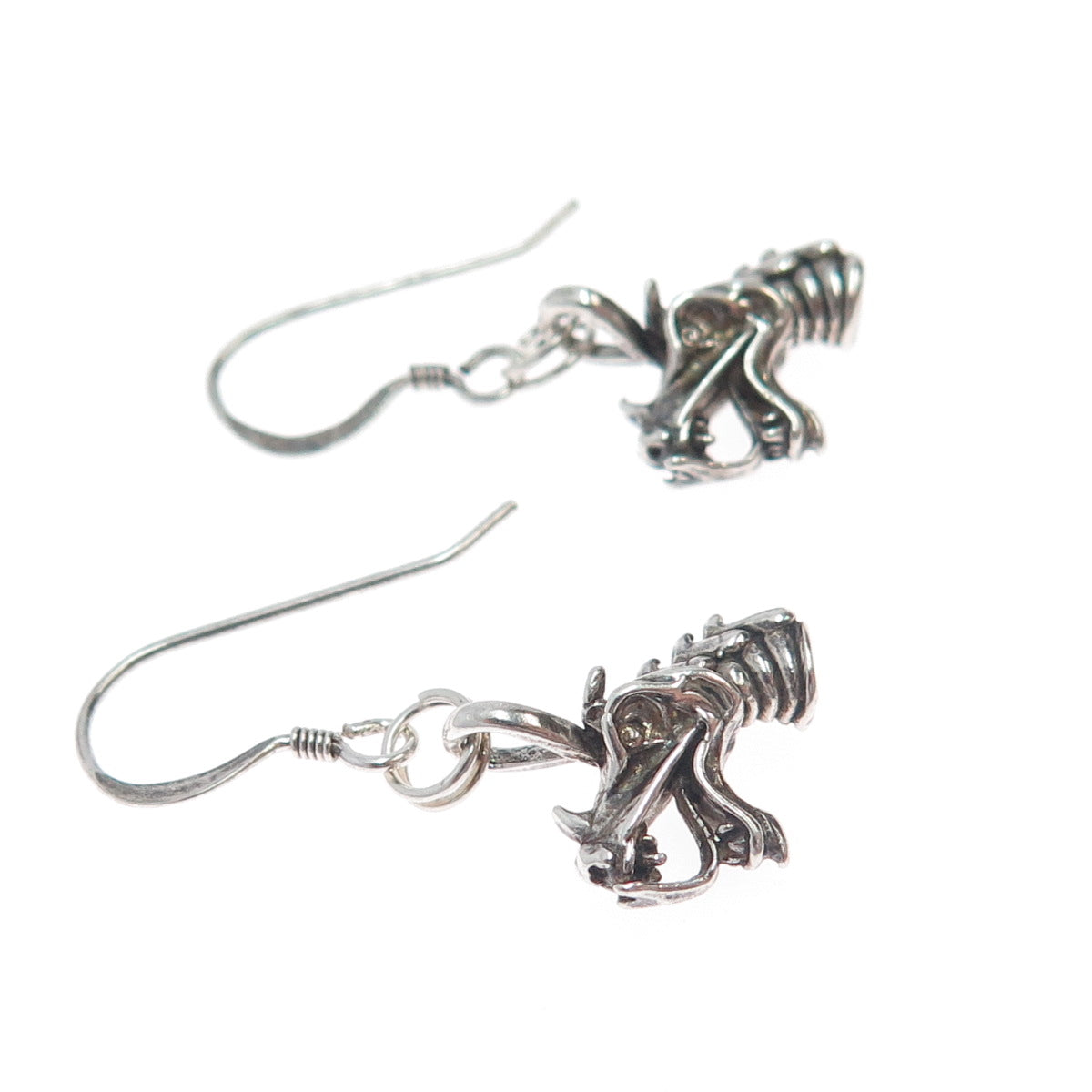 925 Sterling Silver Vintage Dragon Oxidized Dangle Earrings