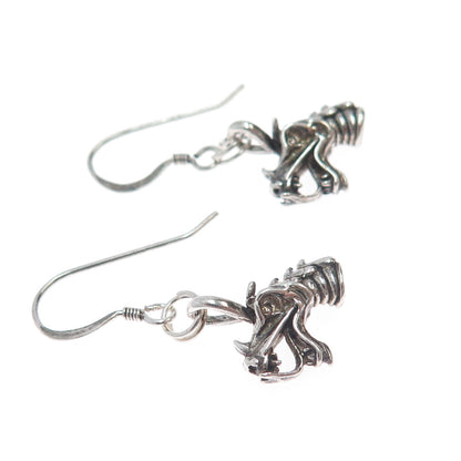 925 Sterling Silver Vintage Dragon Oxidized Dangle Earrings