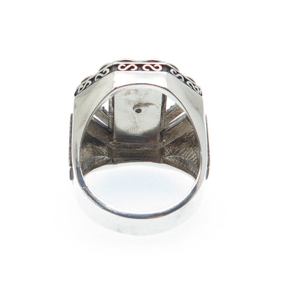 925 Sterling Silver Vintage Real Black Diamond & Lapis Lazuli Ring Size 9.25