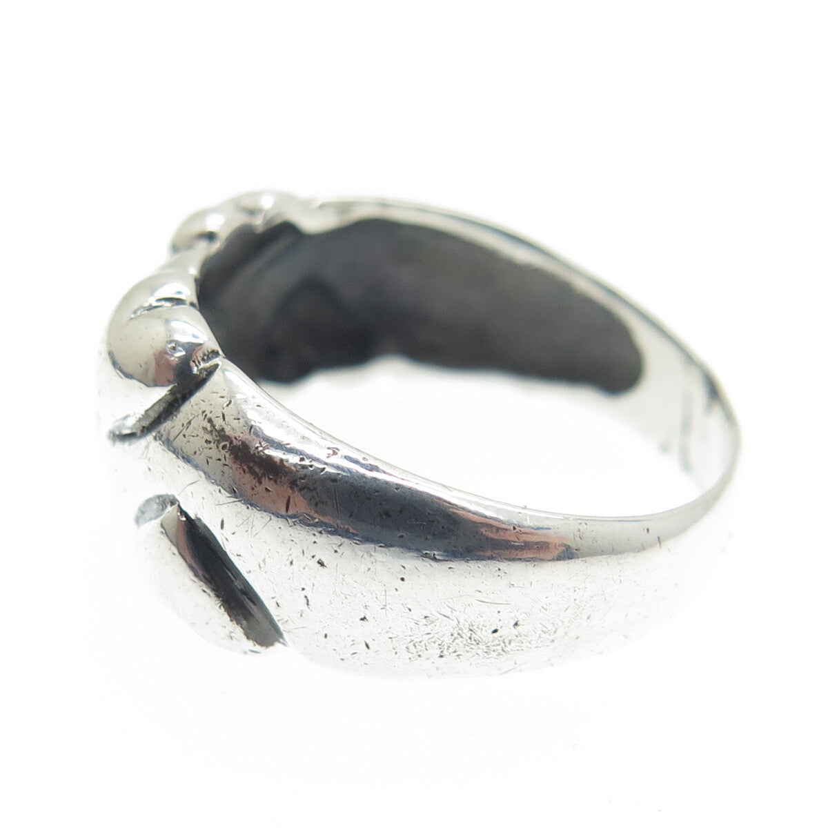 925 Sterling Silver Vintage France Puffy Heart Modernist Ring Size 7