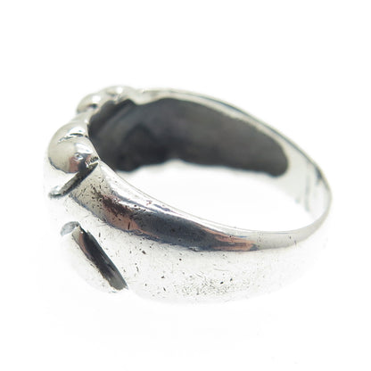 925 Sterling Silver Vintage France Puffy Heart Modernist Ring Size 7