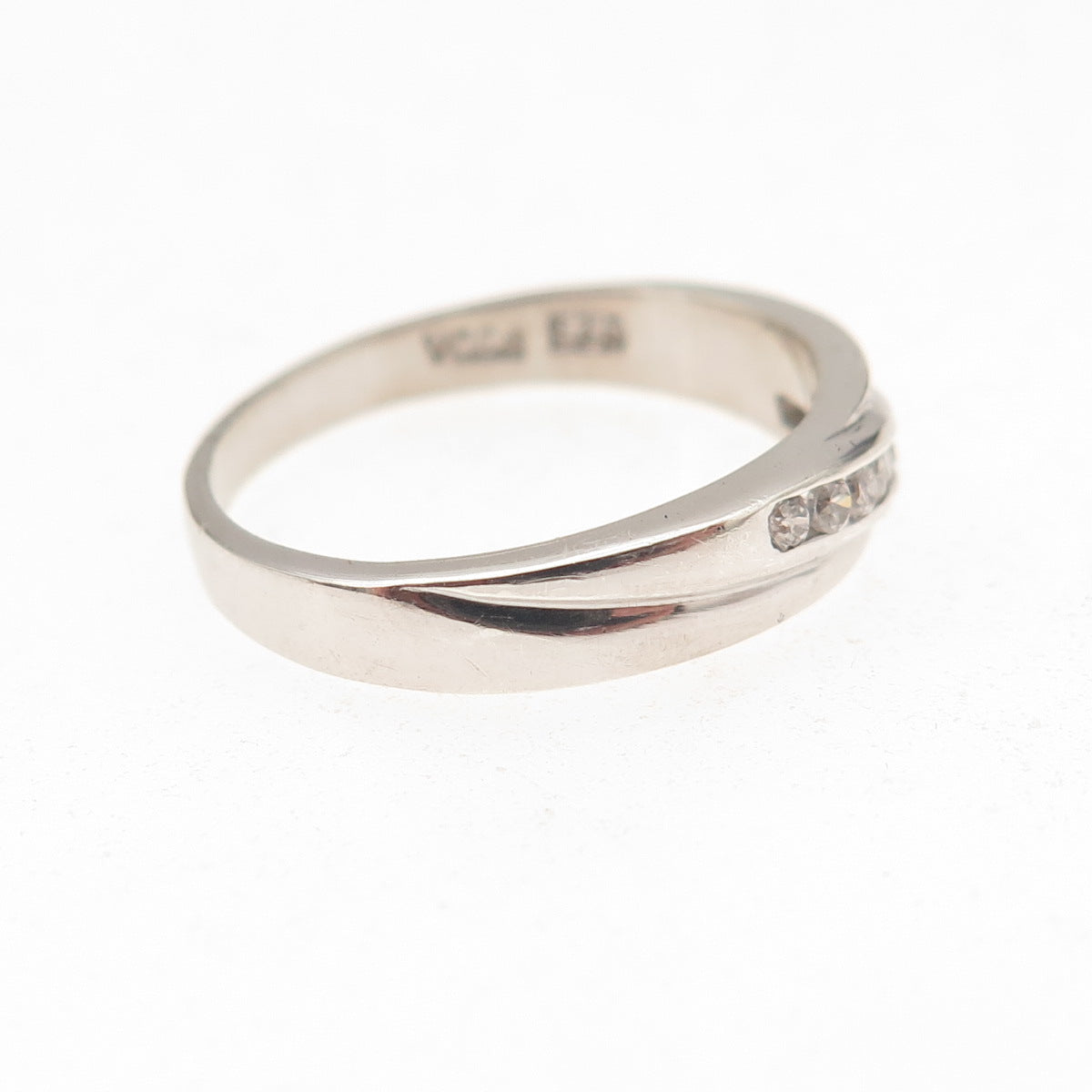 Pagoda 925 Sterling Silver Vintage Round-Cut C Z Band Ring Size 7