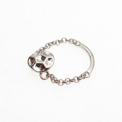 925 Sterling Silver Hammered Disc Chain Link Ring Size 6