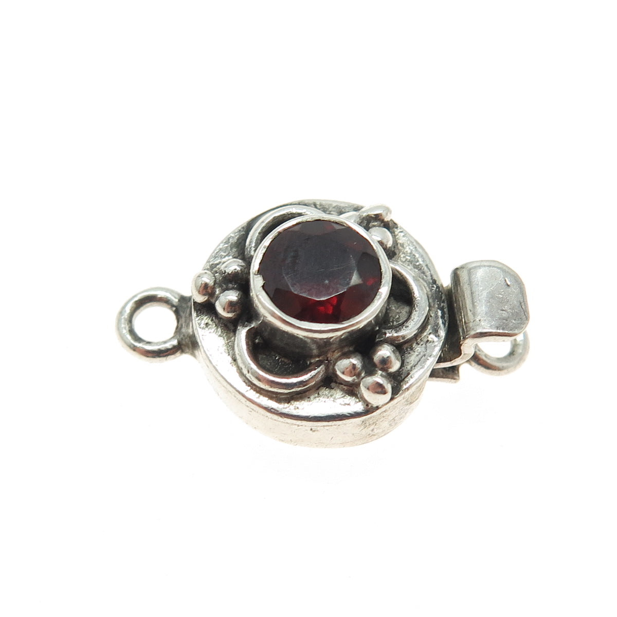 925 Sterling Silver Vintage Real Red Garnet Gem Bracelet / Necklace Clasp Lock