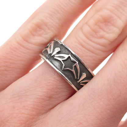 925 Sterling Silver Vintage Mexico Star Oxidized Band Ring Size 6.25