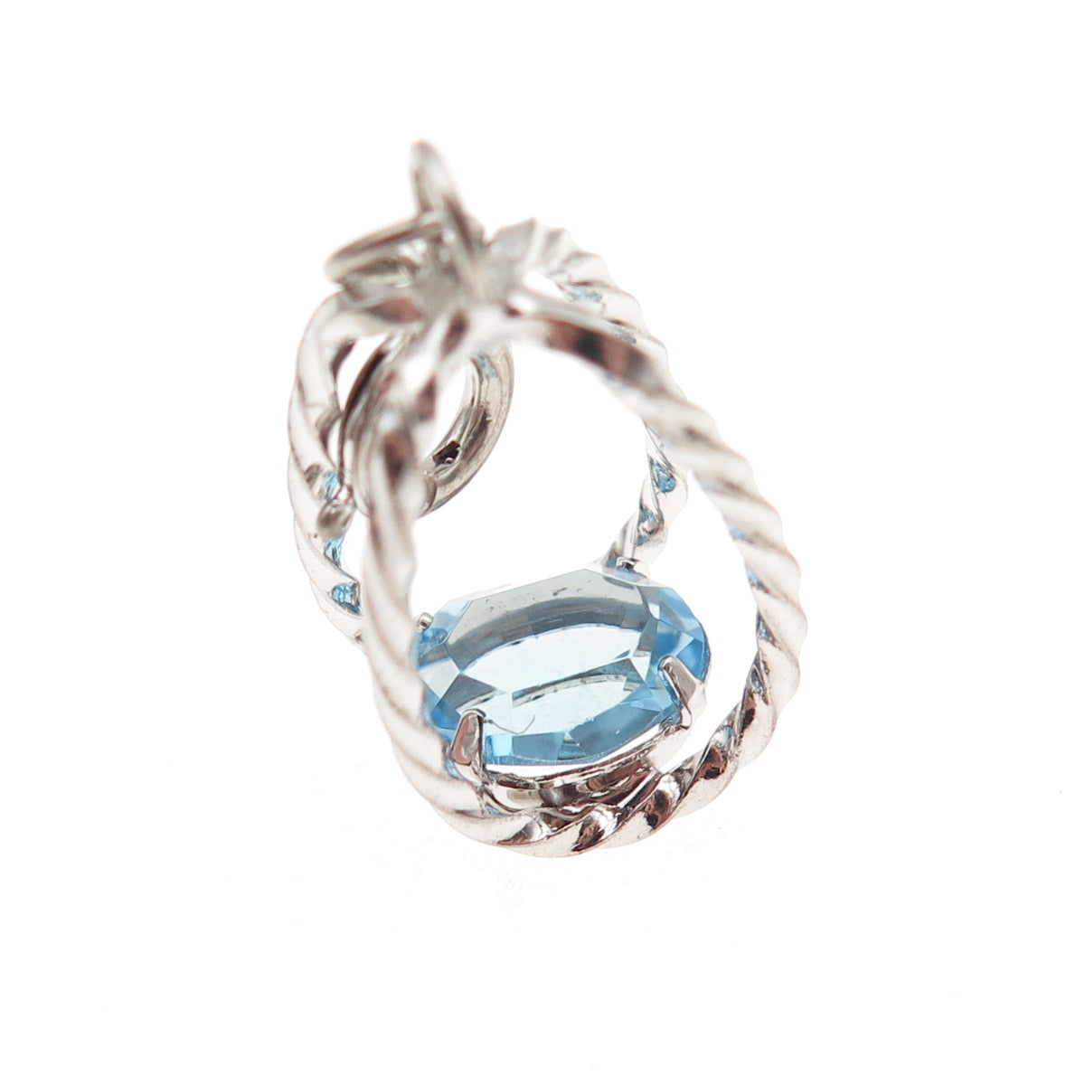925 Sterling Silver Vintage Blue Rhinestone Cage Spring Ring Lock Charm Pendant